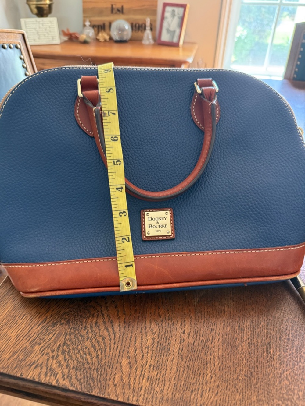 Dooney & Bourke Navy and Brown Leather Dome Satchel
